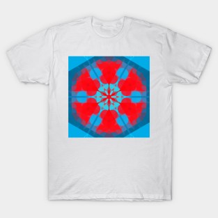 Retro Mandala Flower Blue and Red T-Shirt